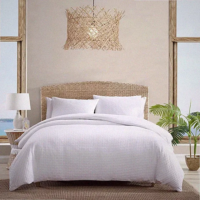 3pc Queen Basketweave 100% Cotton Duvet Set White - Tommy Bahama: Machine