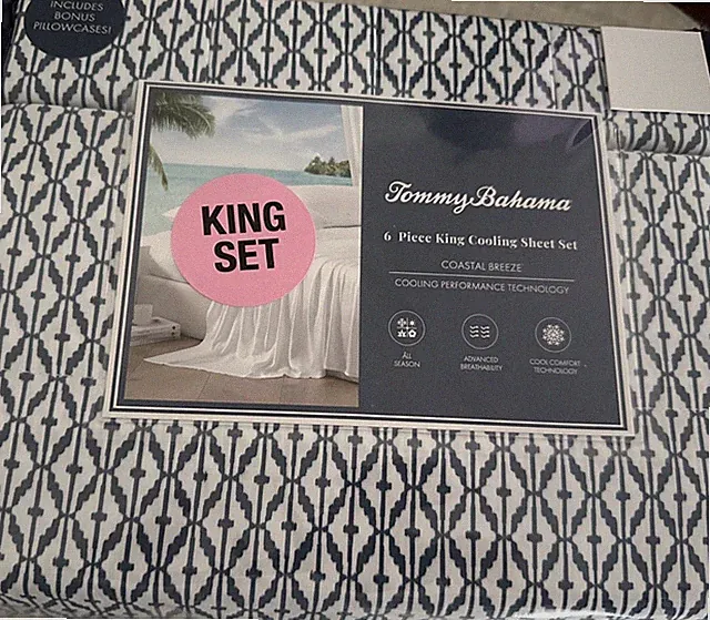 6pc Tommy Bahama Coastal Breeze Blue KING Cooling Sheet Set New