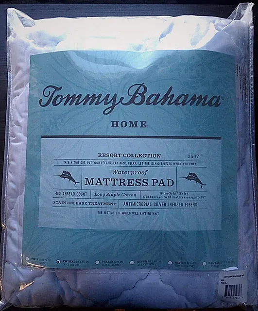 New Tommy Bahama Home Waterproof Mattress Pad - Twin XL Size