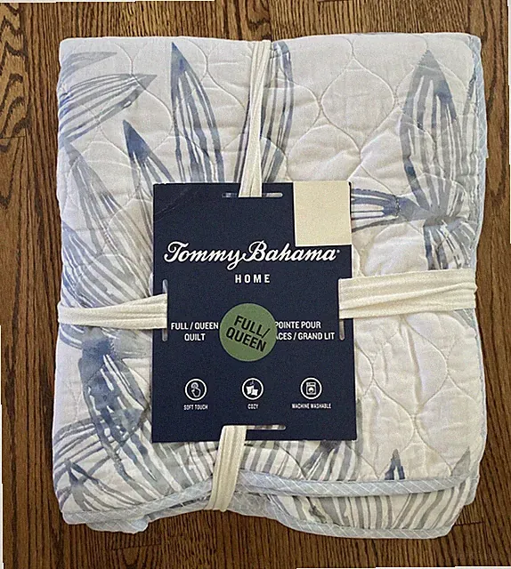 New! Tommy Bahama Kayo Tropical Full/Queen Quilt White Blue