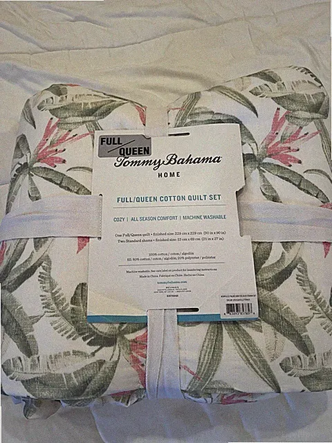 NWT Tommy Bahama Home Cotton Quilt Set Full/Queen 3 Pc Acapulco Palms Reversible