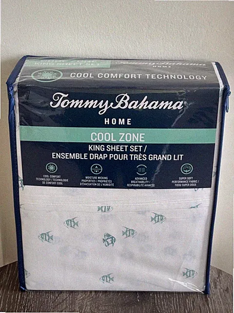 Tommy Bahama Angel Fish 4-Piece 100% Cotton Percale Cooling King Sheet Set NEW
