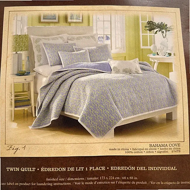 Tommy Bahama BAHAMA COVE Twin Quilt Set Reversible COTTON Green Blue NEW