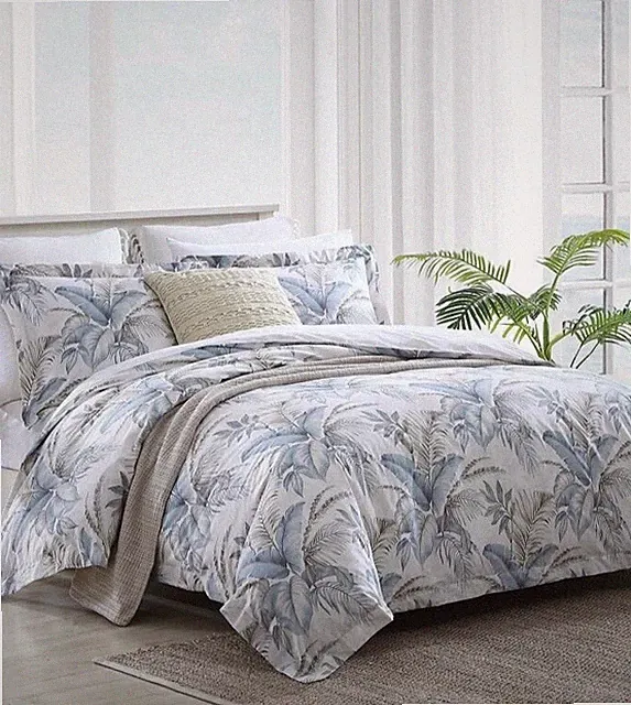 Tommy Bahama Bakers Bluff Queen Duvet Comforter Cover Set Cotton Tan Blue $280
