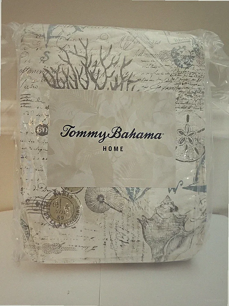 Tommy Bahama Beach Bliss 3-Piece Gray Graphic Cotton Full/Queen Quilt Set NEW