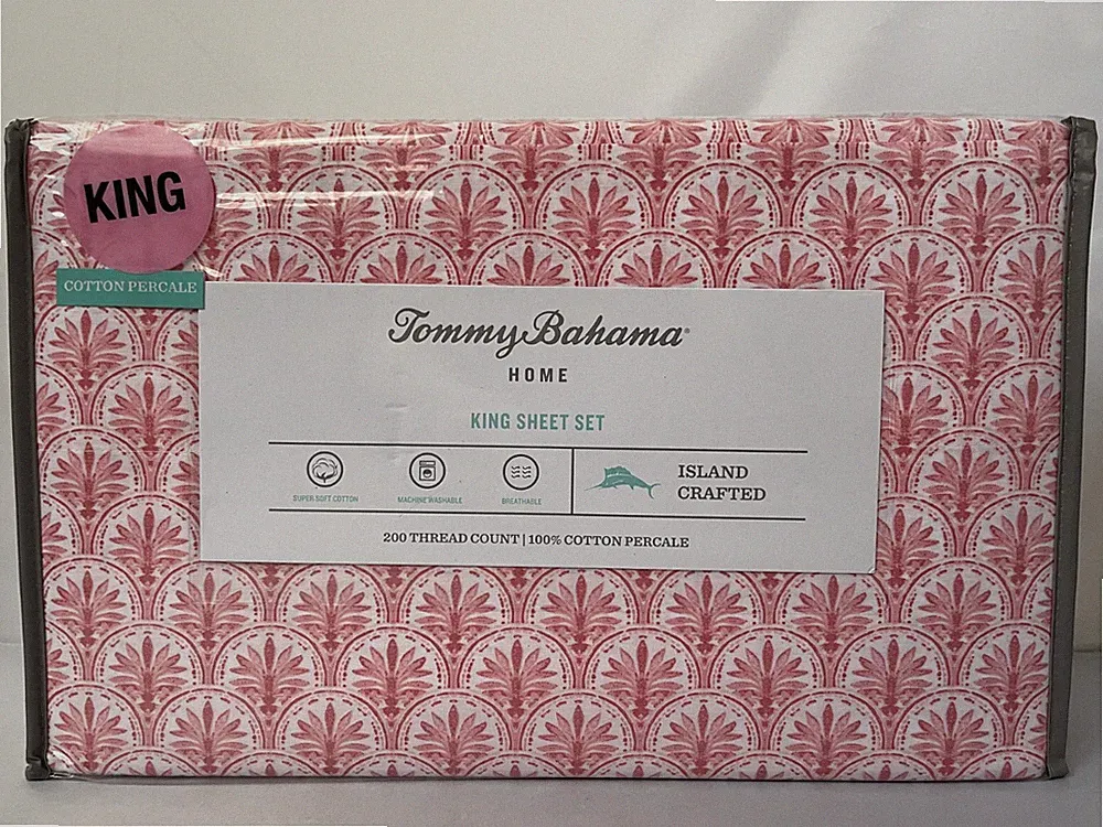 Tommy Bahama Coastal Batik King /Cal King 4Pc Sheet Set 100% Cotton Percale NWT