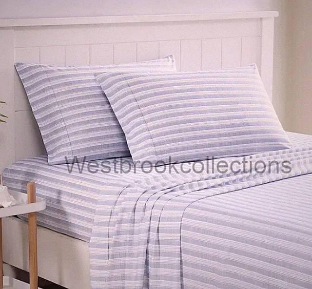 Tommy Bahama COOL ZONE 4pc KING Sheet Set MALDIVE STRIPE Indigo Blue & White