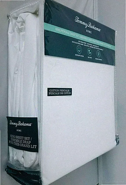 TOMMY BAHAMA Home 100% Cotton Percale Solid White KING SIZE Sheet Set NEW