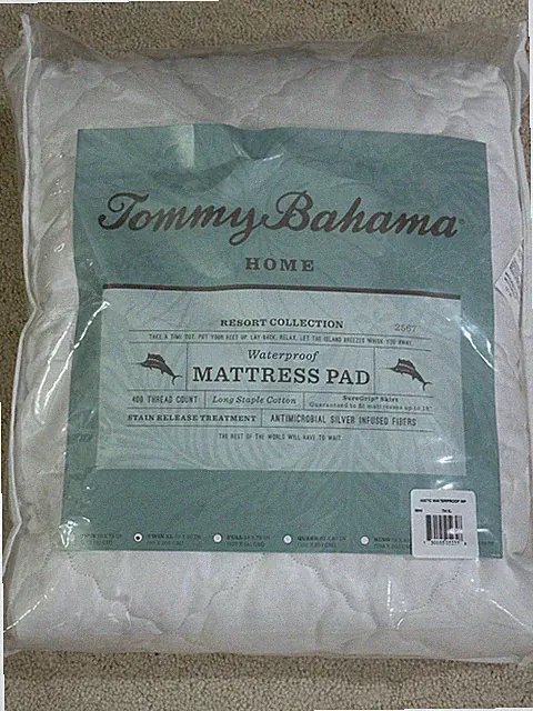 Tommy Bahama Home Waterproof Mattress Pad 400TC Long Staple Cotton TWIN XL White