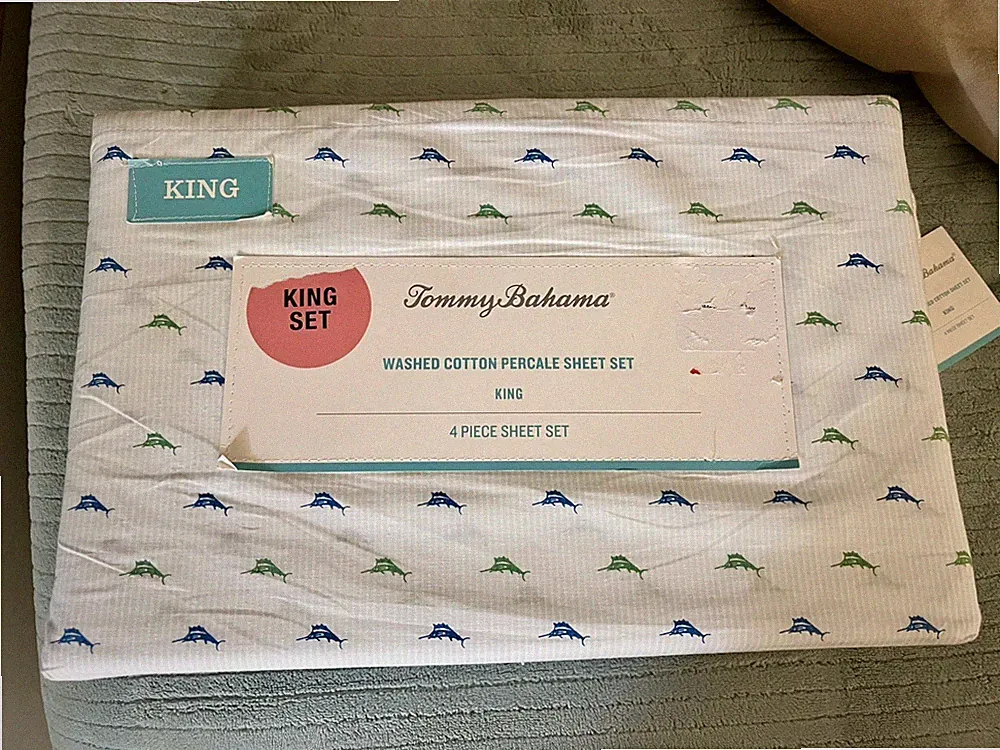 Tommy Bahama KING COTTON PERCALE SHEET SET Marlin blue/green 4piece