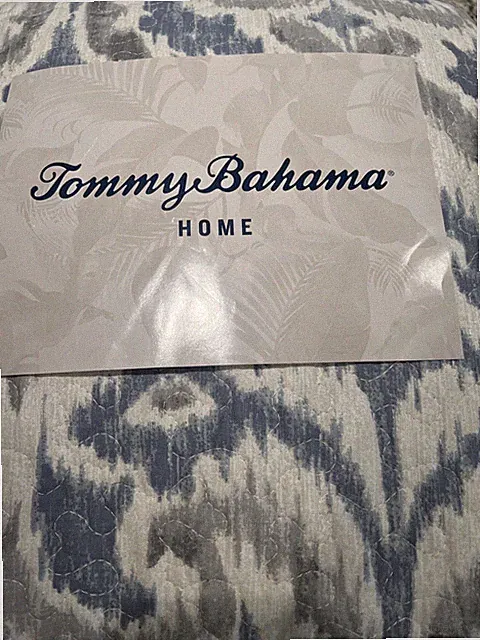 Tommy Bahama King Quilt + 2 Shams Cape Verde White Blue Grey New Reversible