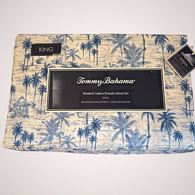Tommy Bahama KING Sheet Set Tropical Beach : Surfside Blue / 4 Piece Set