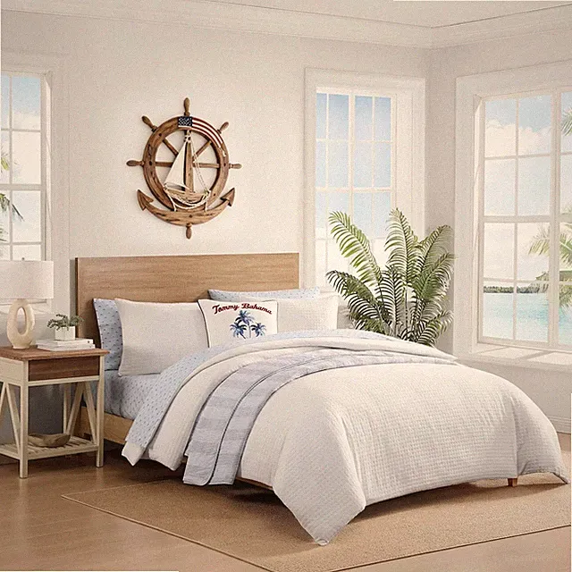 Tommy Bahama King Size Percale Sheet Set, Iconic Marlin Blue, Deep Pockets