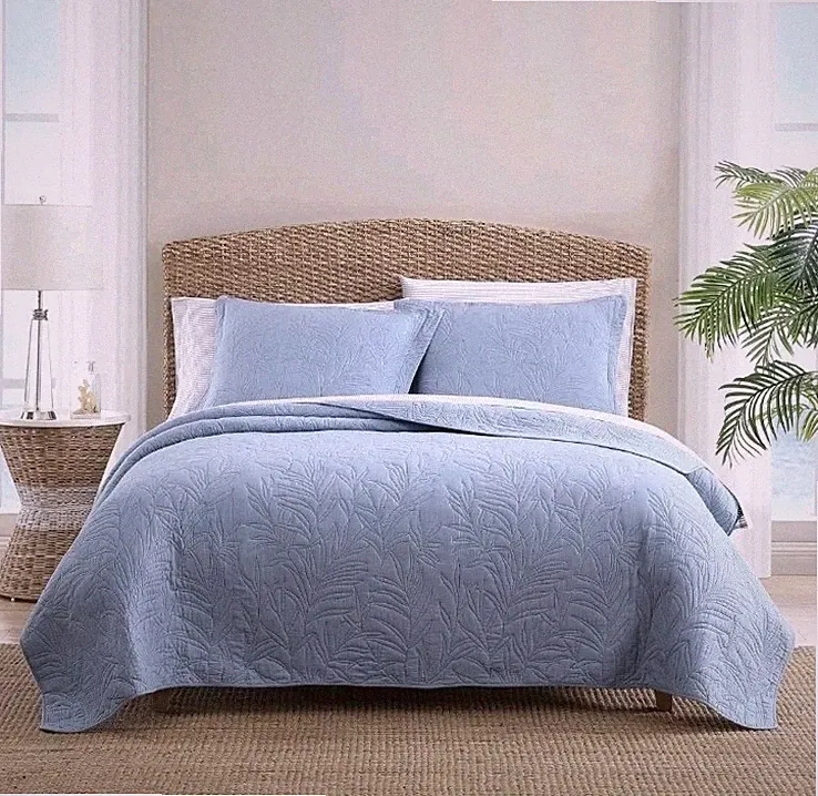 Tommy Bahama - King Size Quilt, Reversible Cotton Bedding, Costa Sera Blue