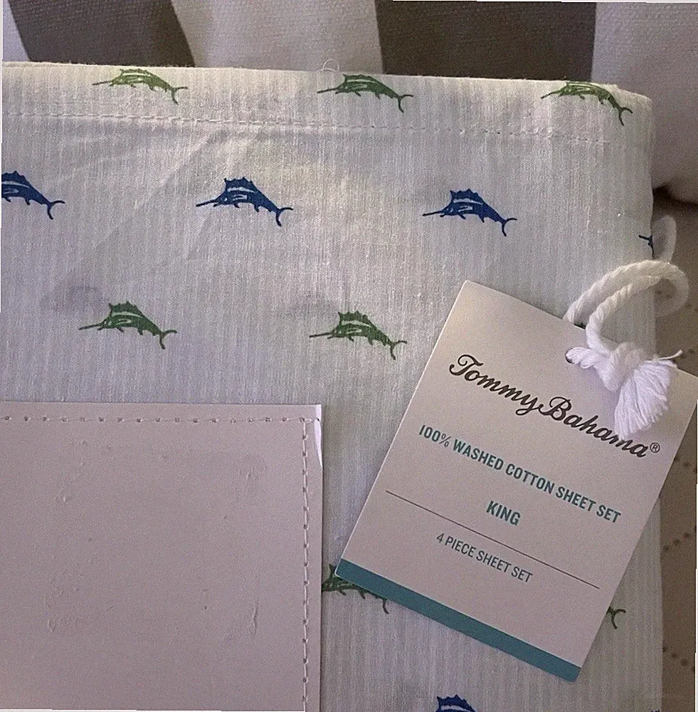TOMMY BAHAMA MARLIN COASTAL SWORDFISH Washed Cotton Sheet Set 4-PC KING NWT