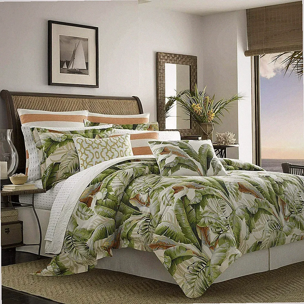Tommy Bahama Palmiers 4pc Comforter Set CAL KING SIZE Green Tropical Palms NEW