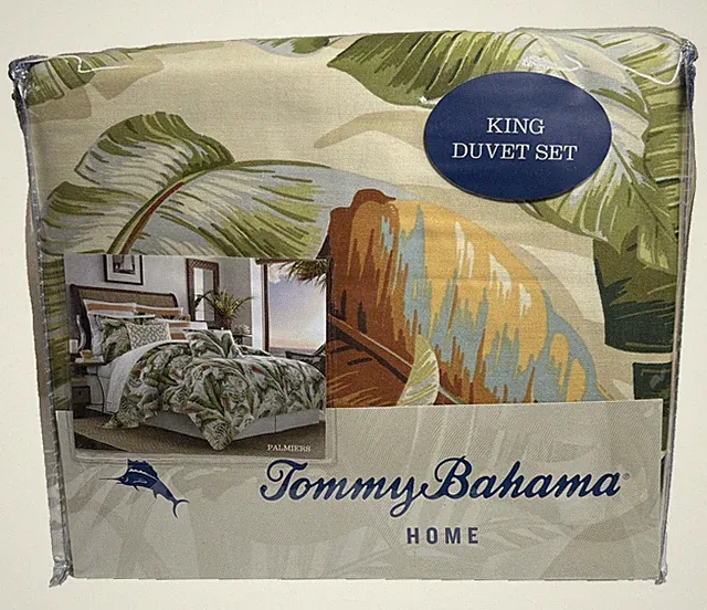 Tommy Bahama® Palmiers King 3PC Duvet Cover and Sham Set Tropical Leaf Green New