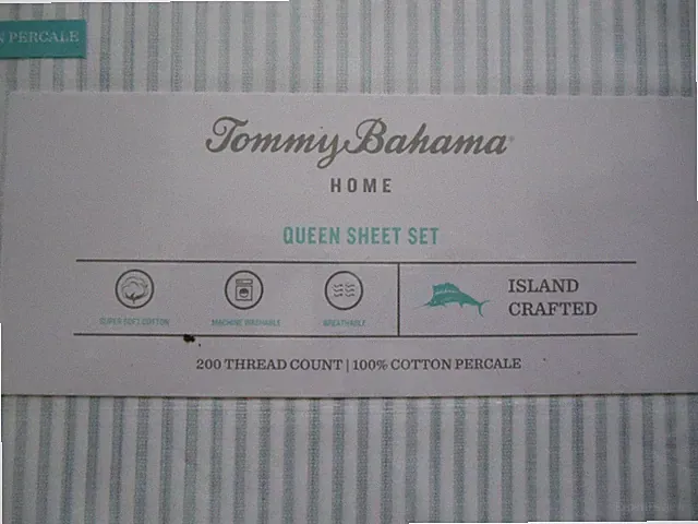 Tommy Bahama Paloma Stripe Coastal Blue Bed Sheet Set ~ NEW~ Queen