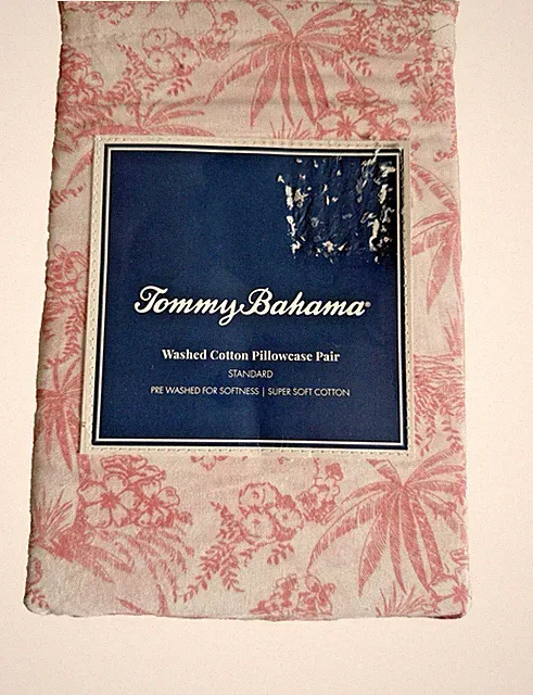 Tommy Bahama Pen Ink Palm Pink Standard Pillowcases 100% Cotton Set of 2
