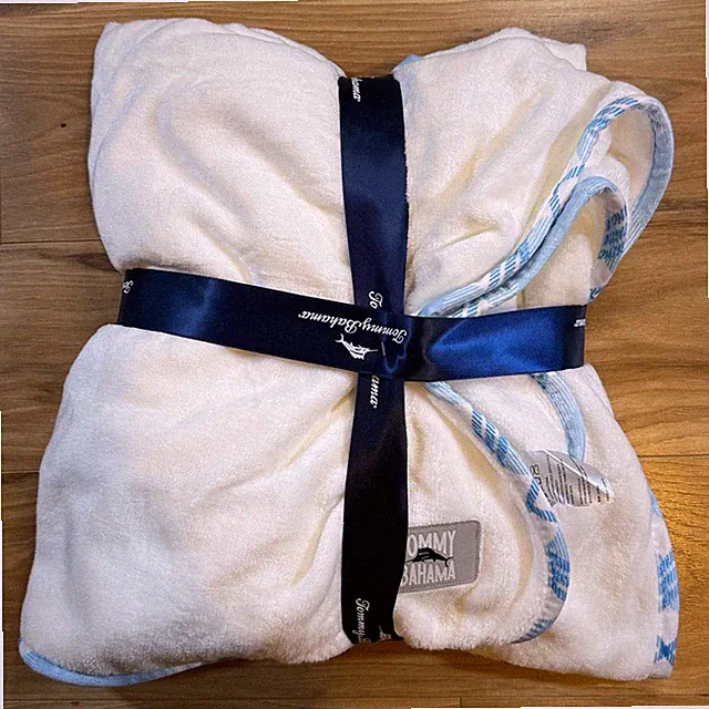 Tommy Bahama Plush Throw Blanket 50x60 Cream Blue