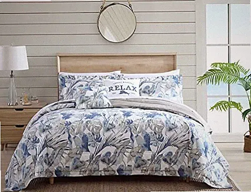 Tommy Bahama - Queen Comforter Set, Cotton 4pc, Raw Coast Medium Blue