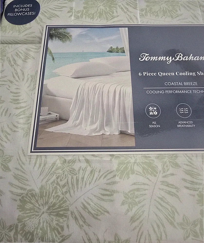 Tommy Bahama QUEEN sheet set COOLING Coastal Breeze Hibiscus Jungle Green 6pc