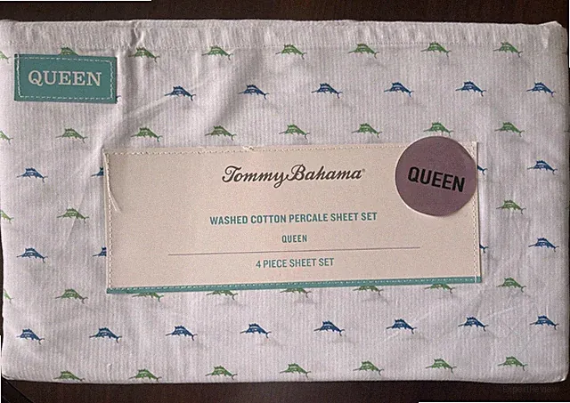 Tommy Bahama QUEEN SHEET SET WASHED 100% COTTON PERCALE ICONIC MARLIN BLUE NWT