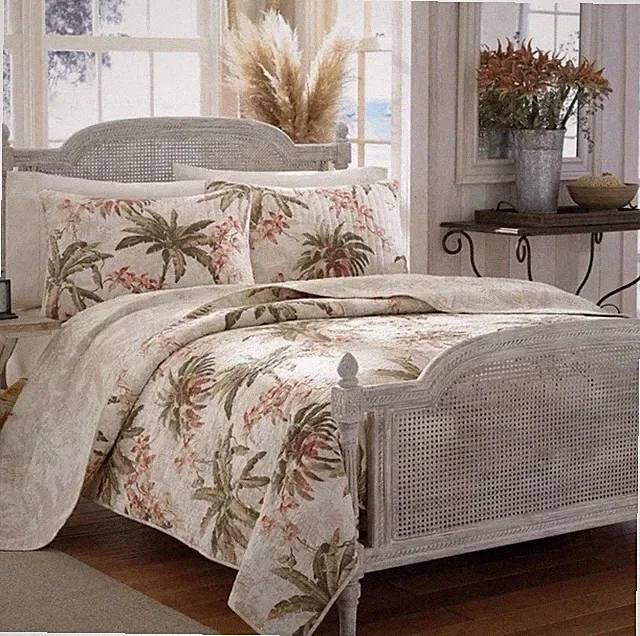 Tommy Bahama Quilt Set 88" x 68" Twin Polyester Floral Cotton Beige 2-Piece