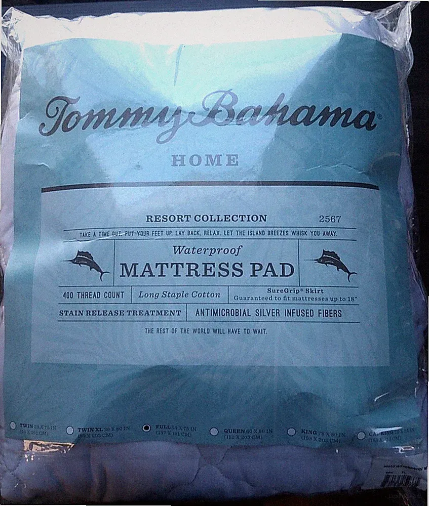 Tommy Bahama Resort Collection Mattress Pad Full 400 TC Waterproof