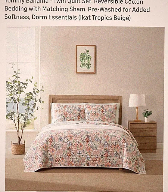 Tommy Bahama Reveesible Cotton Quilt Set-Twin-Ikat Tropics-NEW IN ORIGINAL PKG
