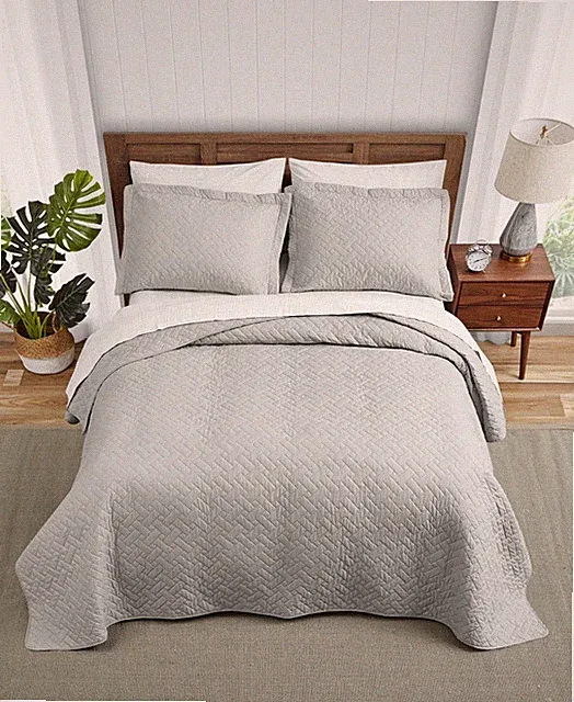 Tommy Bahama Solid Pelican Reversible 2-Piece Twin Quilt Set Bedding, Grey