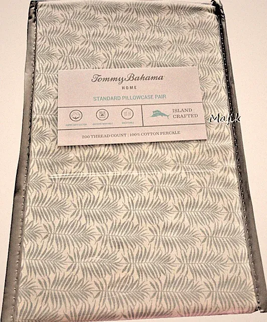 Tommy Bahama Standard Pillowcases Set of 2 Bahama Fronds 100% Cotton Gray White