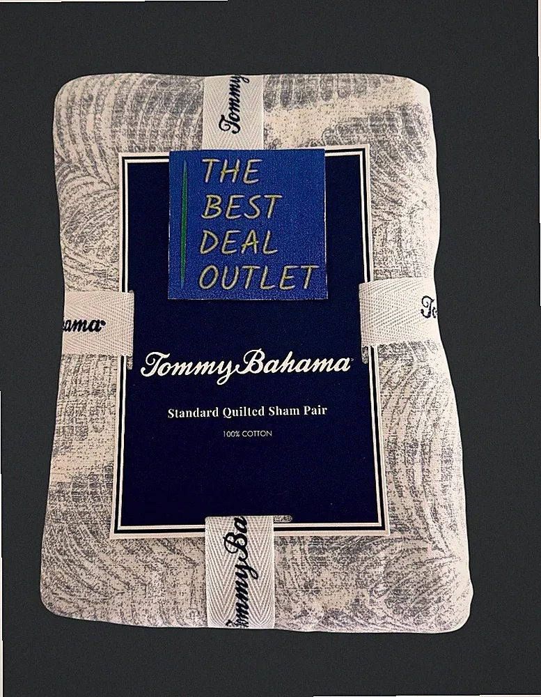 Tommy Bahama Standard Quilted Shams 100% Cotton Water Leaves Blue White Set 2