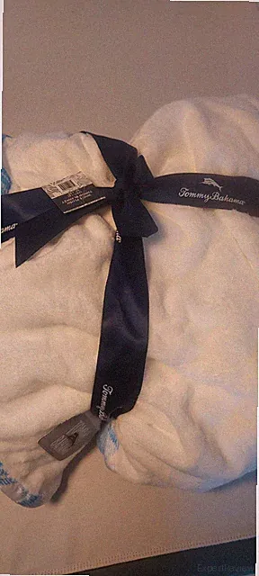 Tommy Bahama Striped White Blue Polyester Throw Blanket 50 x 70 in