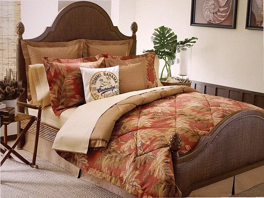 Tommy Bahama TWIN Comforter Rusty Red Tan Brown Tropical Leafs