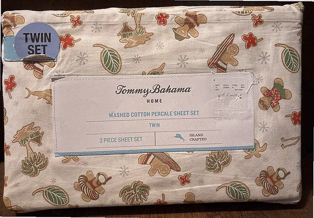 TOMMY BAHAMA TWIN Sheet Set GINGERBREAD BEACH WASHED 100% Cotton NIP