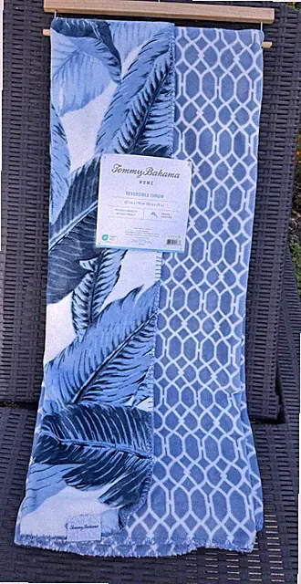 Tommy Bahama Vintage Palms Coco Flannel Fleece Reversible Throw Blanket 50"x 70"