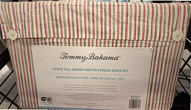 Tommy Bahama Washed Cotton Percale Full Striped 4 Piece Sheet Set Designer