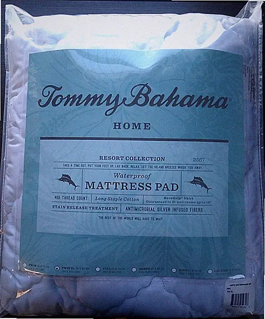 Tommy Bahama Waterproof Mattress Pad Twin XL 400TC Long Staple Cotton *Dorm Room