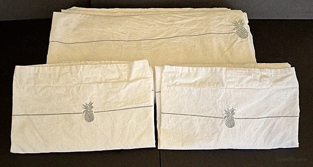 Tommy Bahama White Bed Sheet KING & 2 Standard Pillow Cases ,Pineapple- Preowned